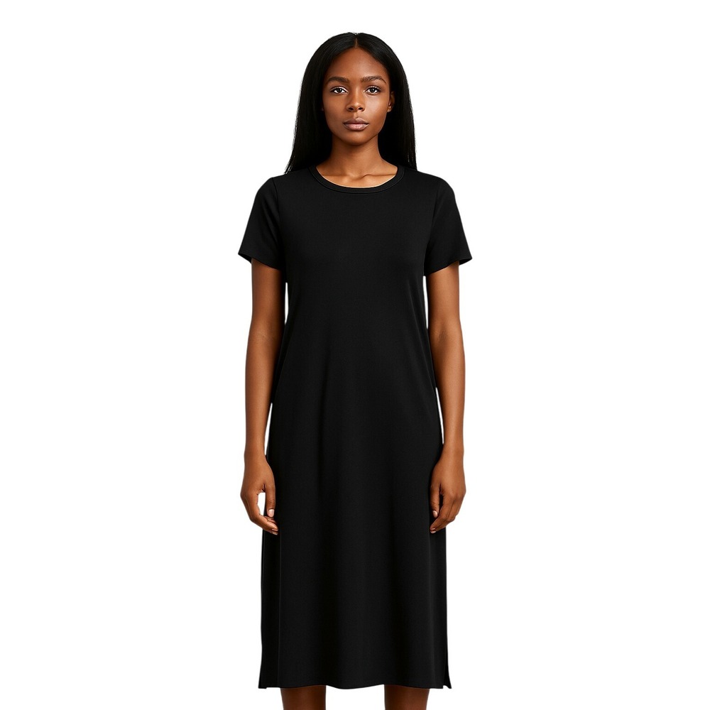 EILEEN FISHER Lyocell Blend Black T-Shirt Dress PS‎ Short Sleeve Minimalist